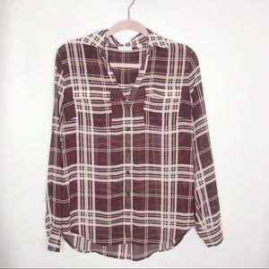 NY & Company Sheer plaid button down blouse